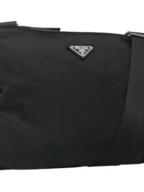 PRADA Shoulder Bag Nylon Black Silver Auth 132150